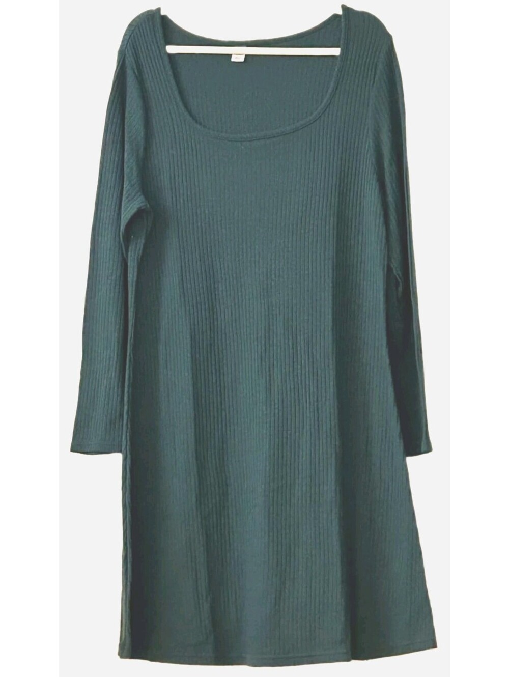 Old Navy Green Ribbed Knit Long Sleeve Fit & Flare Mini Dress Size XL Scoop Neck